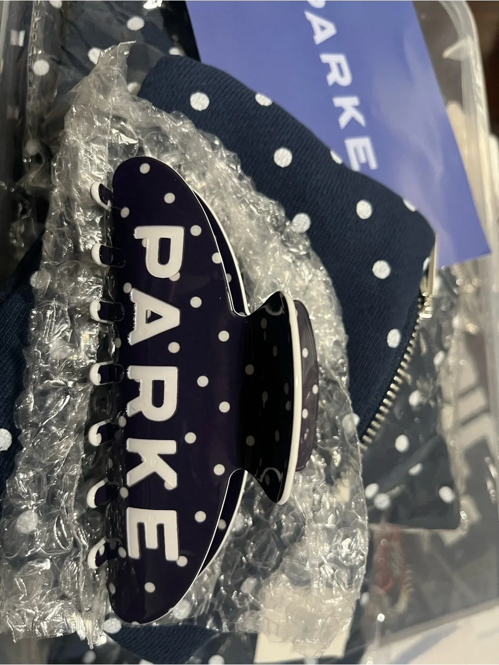 PARKE  Navy Polka Dot Hair Clip